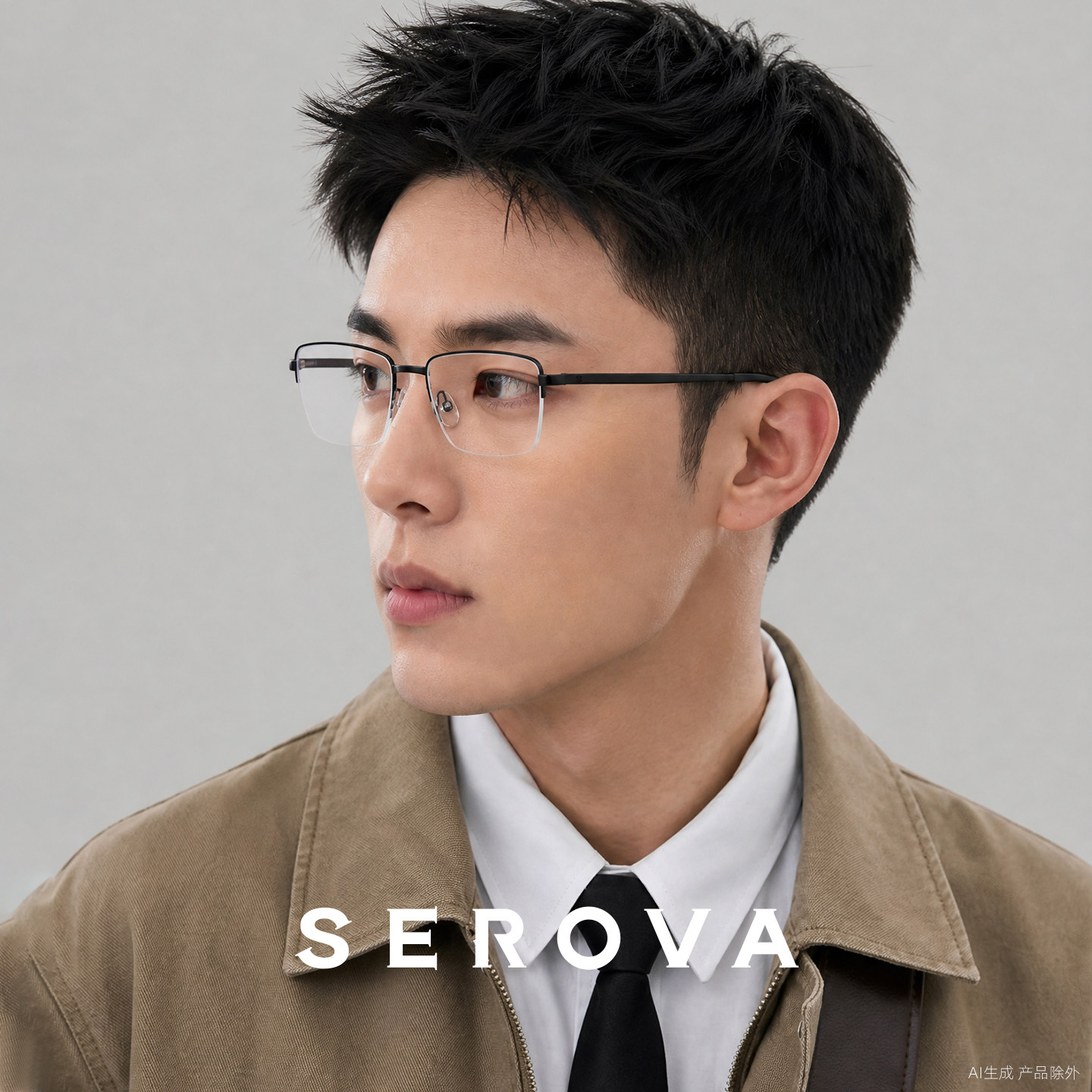 SEROVA施洛华商务半框近视眼镜男款超轻钛架可配度数镜片 SP715