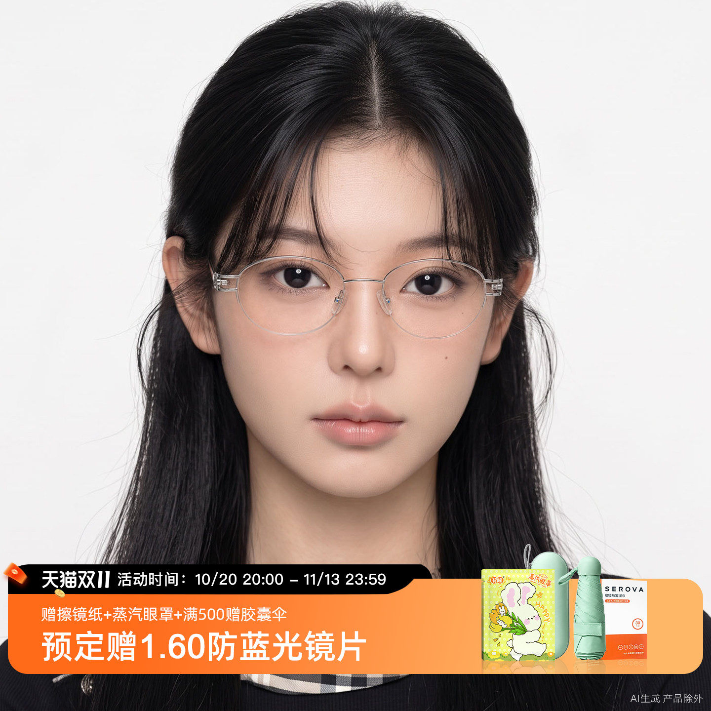施洛华近视眼镜超轻半框钛架椭圆书呆子防蓝光可配近视度数 拓界