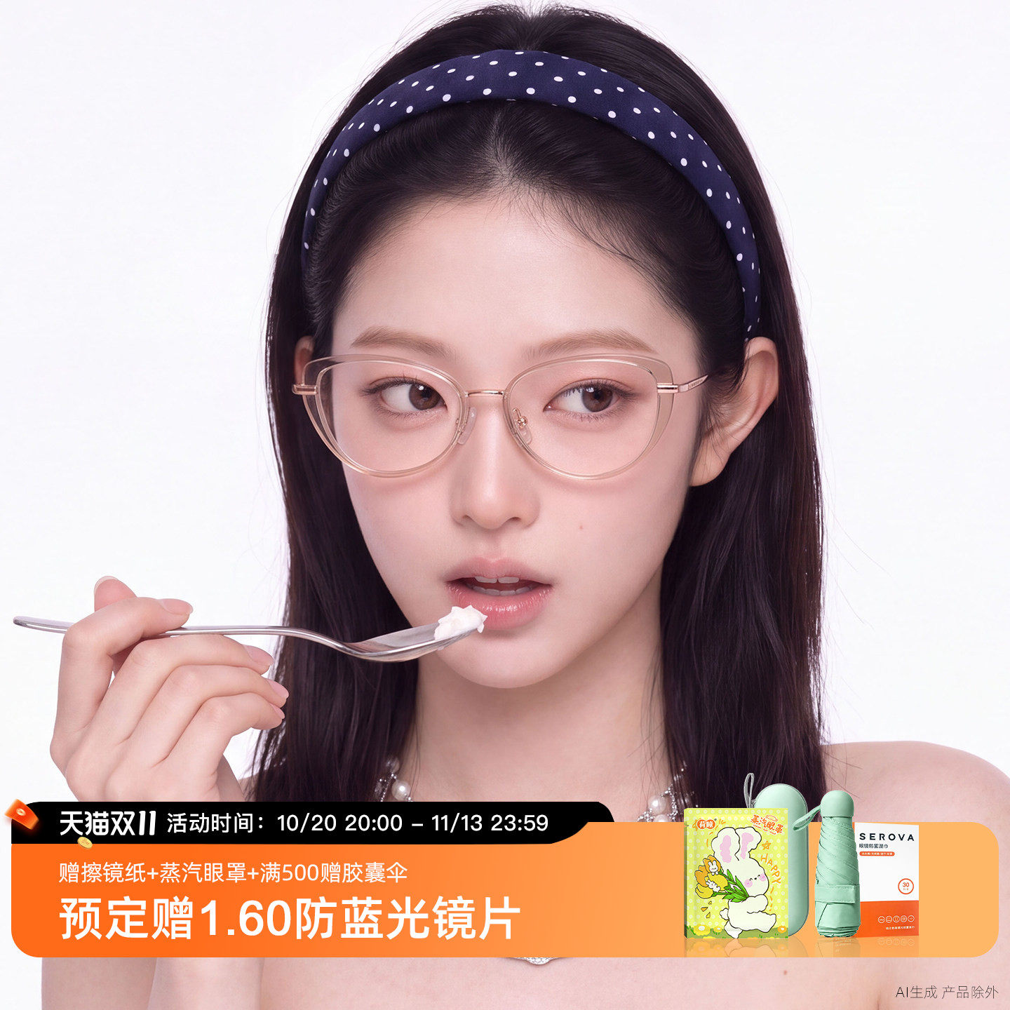 施洛华近视眼镜复古猫眼框女款超轻钛架素颜可配防蓝光度数 SC736