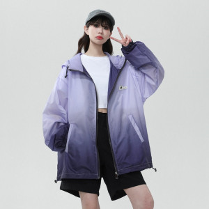 渐变色连帽防晒衣女冰丝薄款外套夏季新款胖mm大码宽松扎染防晒服