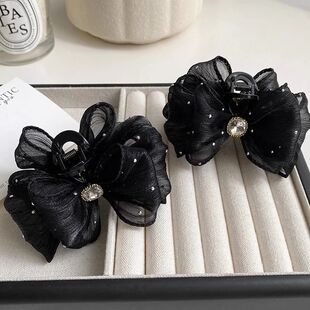 新款简约ins轻奢高级感满天星娟纱褶皱抓夹水钻泡泡纱8cm抓夹发饰