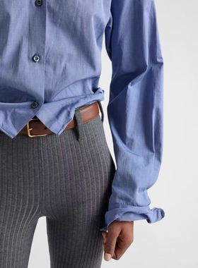 Diy趣味上衣 高支经纬棉纱 灰蓝色调~女款短款长袖休闲衬衫116100