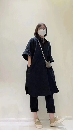 懒人福音纯棉polo领中袖开衩