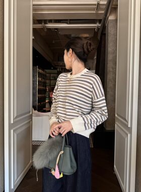小众慵懒宽松显瘦金属丝条纹毛衣