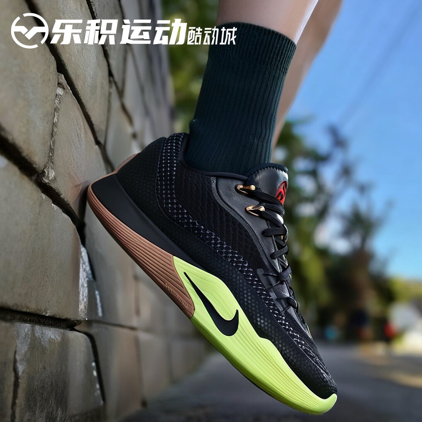 乐积运动 NIKE S.T. Flare 黑绿 低帮气垫实战篮球鞋 HF0232-004