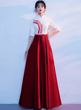 国风大合唱团演出服长裙女新中式民歌独唱晚礼服红色指挥年会旗袍