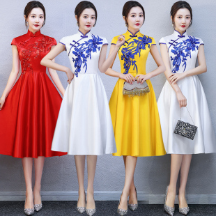 青花瓷礼仪旗袍2026新款迎宾开业学生颁奖庆典舞台走秀合唱演出服