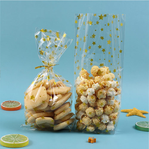 金色星星平口袋透明塑料礼品袋子