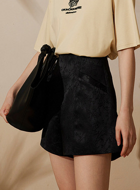 国风黑色短裤超短女夏季新款高端设计感时尚高腰垂感显瘦04288K