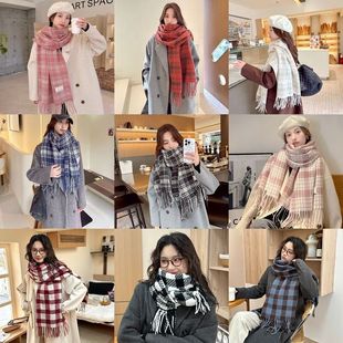 新款 圈圈纱仿羊绒格子围巾秋冬男女情侣加厚保暖披肩围脖网红跨境