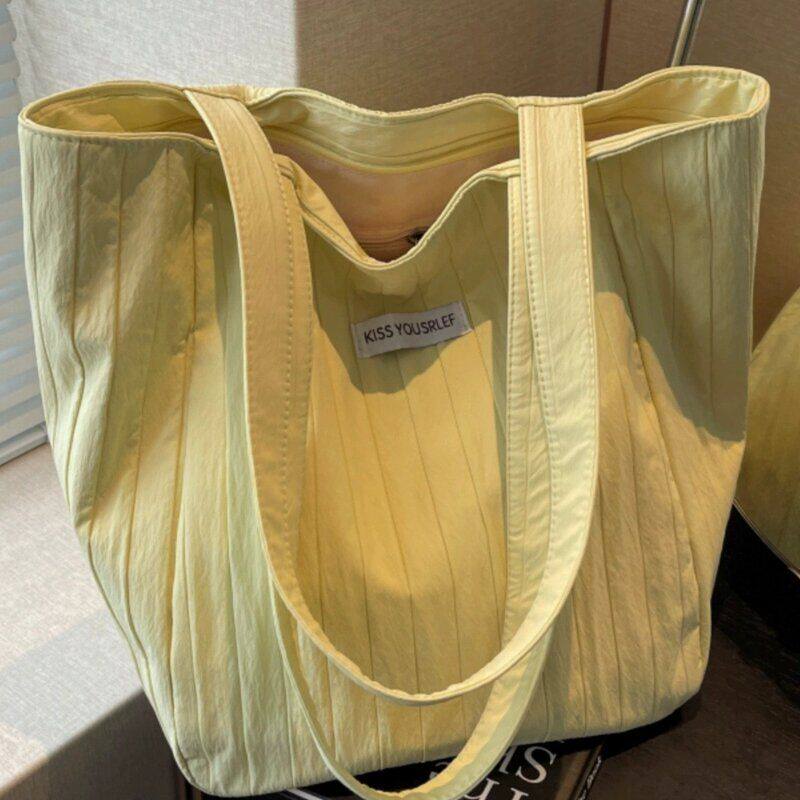 新款韩系慵懒风大容量休闲布包ins奶油色甜美出行购物单肩托特包