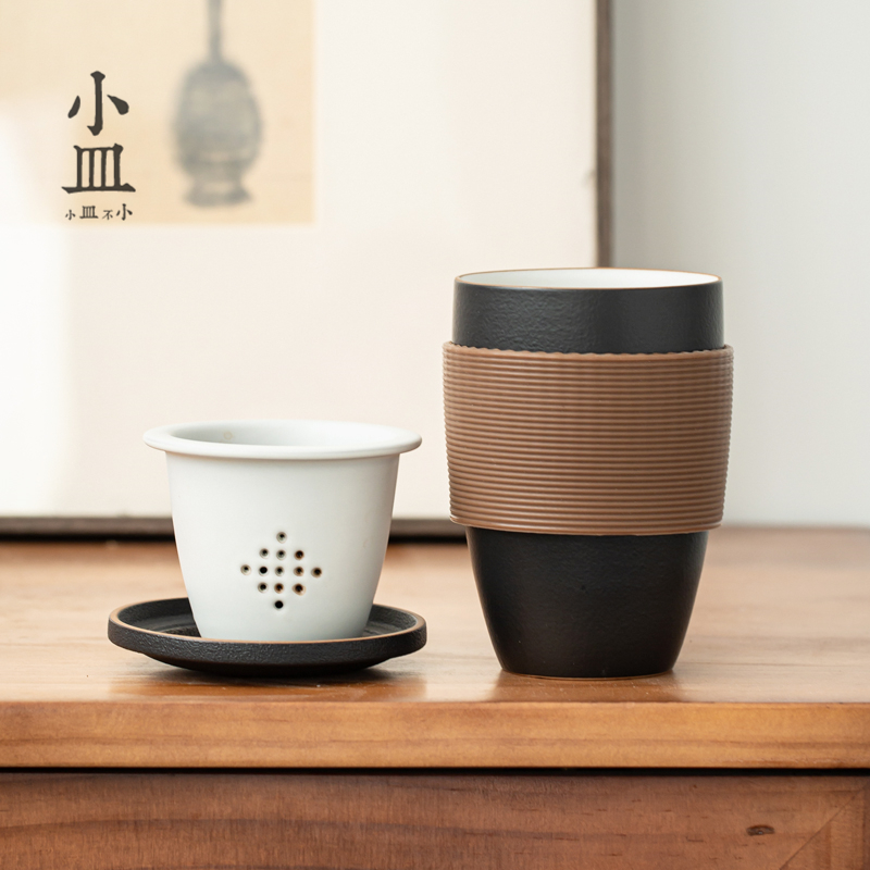 小皿泡茶杯茶水分离陶瓷带过滤网办公室家用男女定制喝茶水杯子