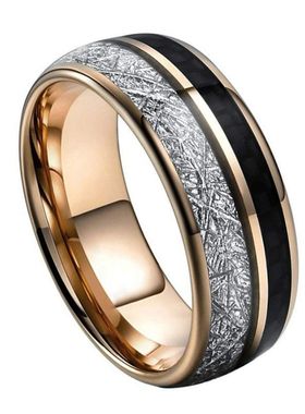 宽球面钨金戒指镶陨石的碳纤维