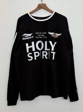 False Perception足球笑脸刺绣复古高街条纹球服长袖T恤男女同款