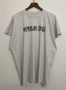 YZY联名COSHA俄文印花美式高街短袖侃爷同款OVERSIZE男女宽松T恤