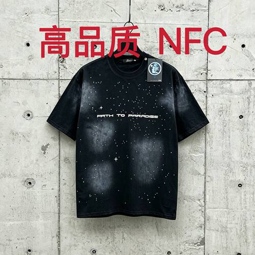 Hell高品质NFC地狱之星星空印花短袖美式高街做旧水洗宽松T恤