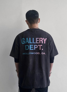 GALLERY DEPT高街vintage复古水洗做旧幻彩字母印花宽松短袖T恤夏
