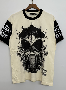hell地狱之星外星人印花美式复古高街男女同款休闲宽松短袖T恤潮