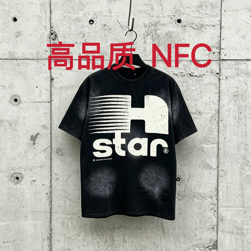 高品质NFC Hell地狱之星H星做旧水洗短袖男美式高街宽松T恤