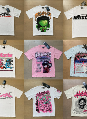 正确版hell地狱之星欧美风街头潮牌T恤水洗做旧男女同款短袖上衣