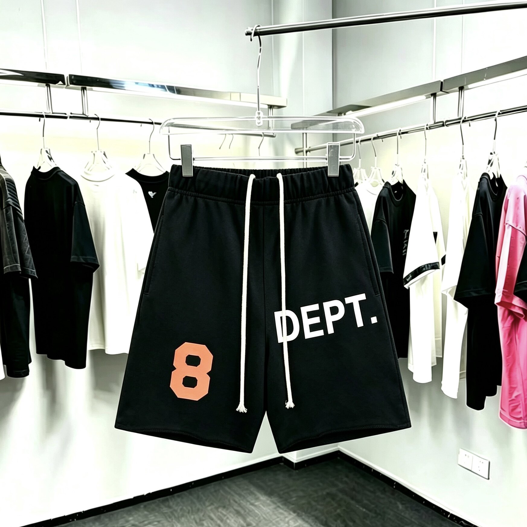 美式Gallery Dept数字8毛边短裤松紧腰宽松休闲五分运动卫裤情侣