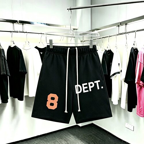 美式Gallery Dept数字8毛边短裤松紧腰宽松休闲五分运动卫裤情侣
