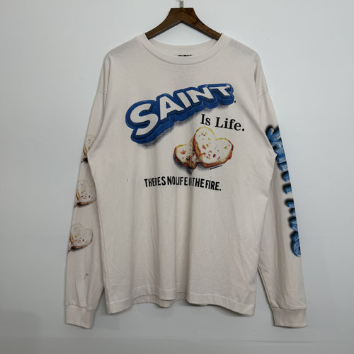Saint Michael HEART COOKIES爱心奥利奥印花洗水做旧宽松长袖T恤