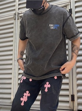 GALLERY DEPT高街vintage复古水洗做旧字母渐变印花宽松短袖T恤潮