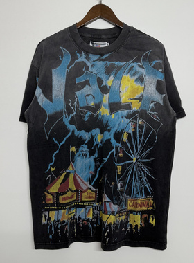 高版本Vale美式街头复古做旧闪电摩天轮印花夏季男女宽松短袖T恤