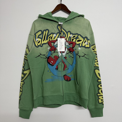 valley卡通动漫字母印花美式高街做旧休闲宽松开衫连帽卫衣帽衫