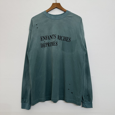 Enfants Riches Deprimes 口袋印花小破洞长袖复古做旧洗水T恤潮