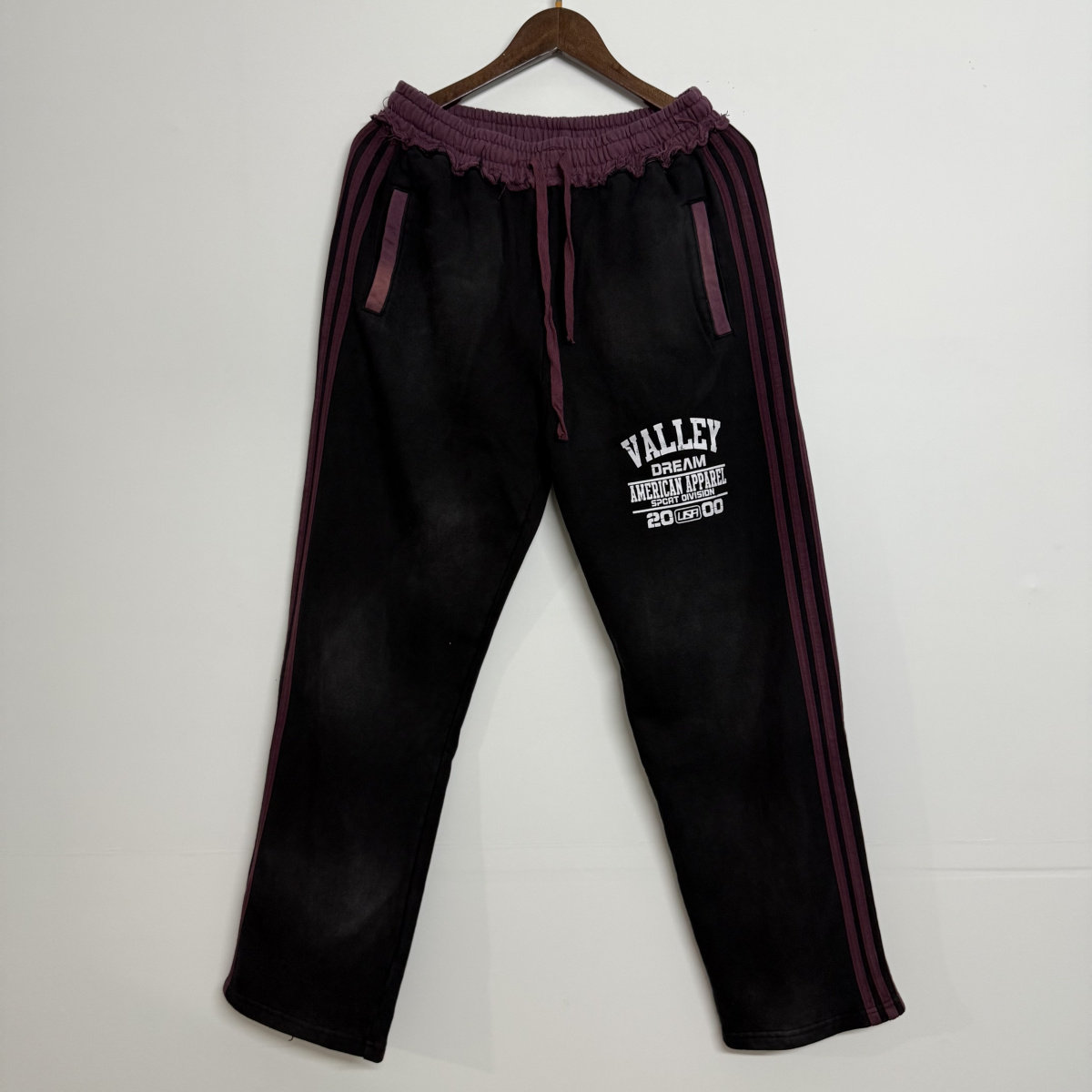 vally潮牌新款美式高街水洗做旧字母印花男女宽松休闲运动长裤潮