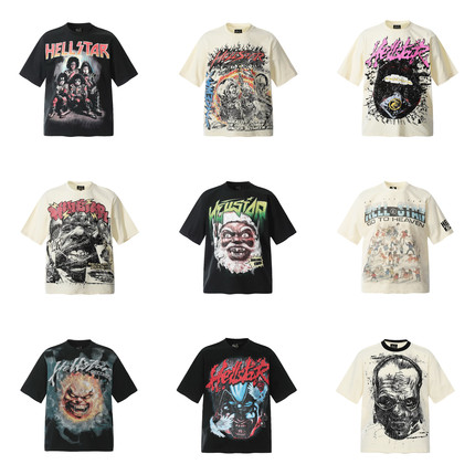 正确版hell地狱之星美式复古人物海报印花短袖T恤男女同款宽松夏