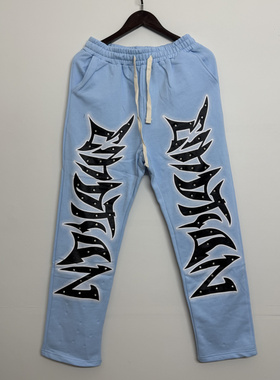MIXED EMOTION美式高街烫钻字母印花男女宽松休闲运动卫裤长裤潮
