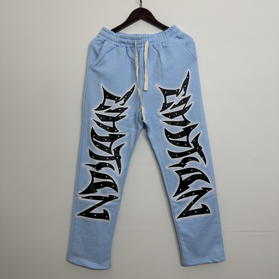 MIXED EMOTION美式高街烫钻字母印花男女宽松休闲运动卫裤长裤潮