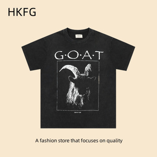 美式潮牌FEAR OF GOD 暗黑麋鹿水洗做旧FOG高街短袖VTG重磅T恤男