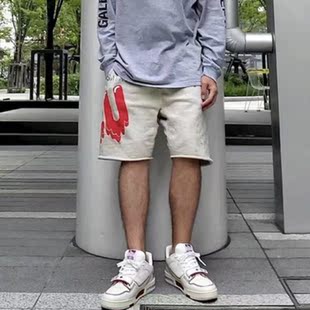 潮 溶解爱心水洗做旧宽松休闲短裤 Saint Michael联名EU陈冠希同款