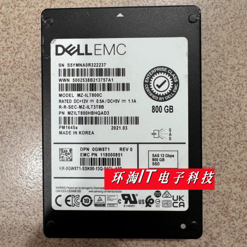 DELL EMC 三星 PM1645A 0GW8T1 混合型固态硬盘800G SAS SSD 12GB