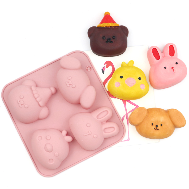 4连萌宠小鸡小熊  硅胶蛋糕模具 卡通巧克力模手工精油皂香薰石膏