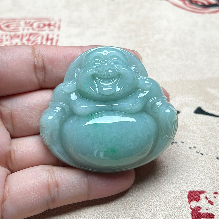 玉石寨缅甸天然翡翠A货笑佛玉佛
