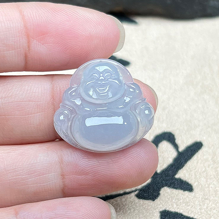 缅甸A货老坑冰种翡翠笑佛吊坠