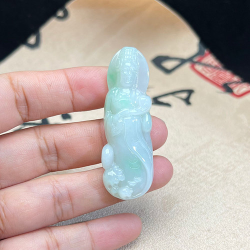 缅甸A货老坑冰糯翡翠妈祖吊坠