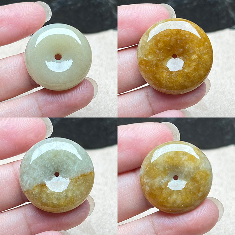 缅甸A货冰糯黄翡翠平安扣吊坠