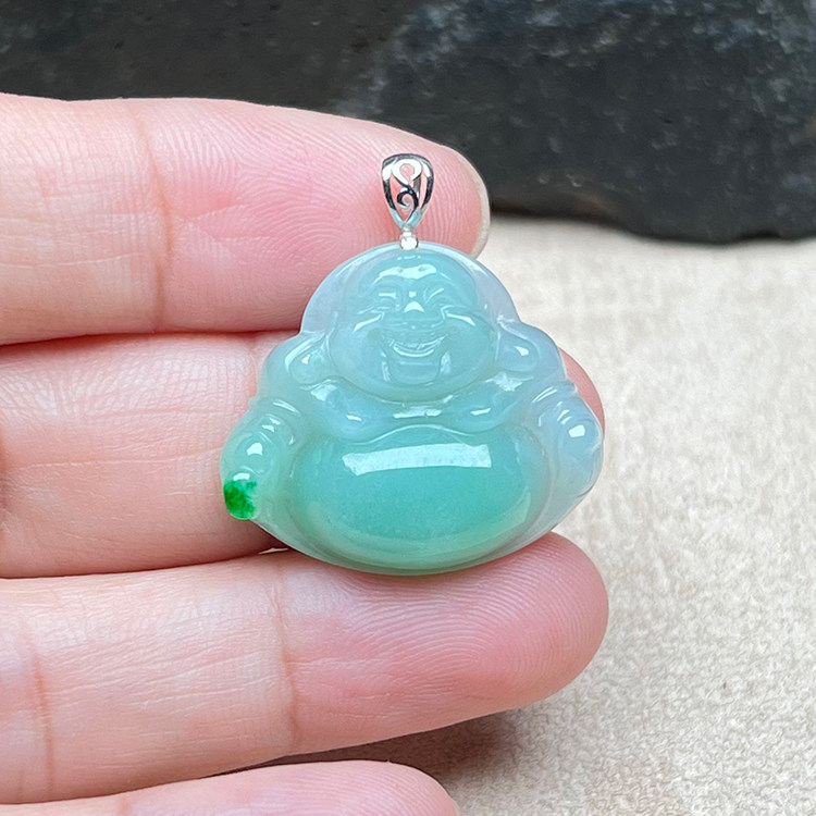 天然缅甸翡翠A货18K金镶嵌玉佛坠