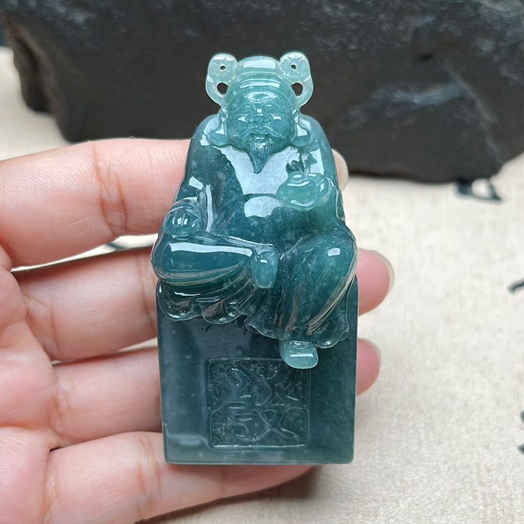 危地马拉天然翡翠A货财神印章