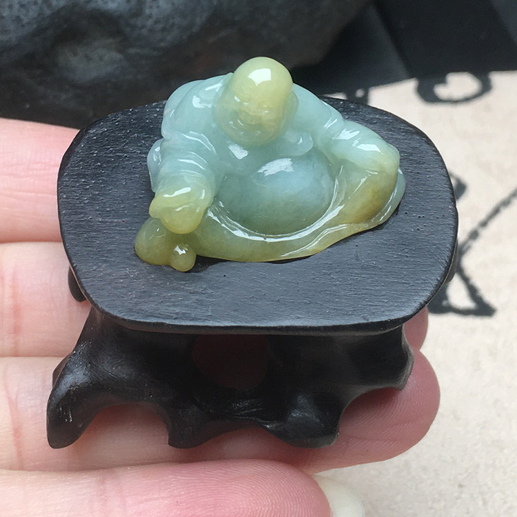 玉石寨A货翡翠黄翡大肚佛笑摆件