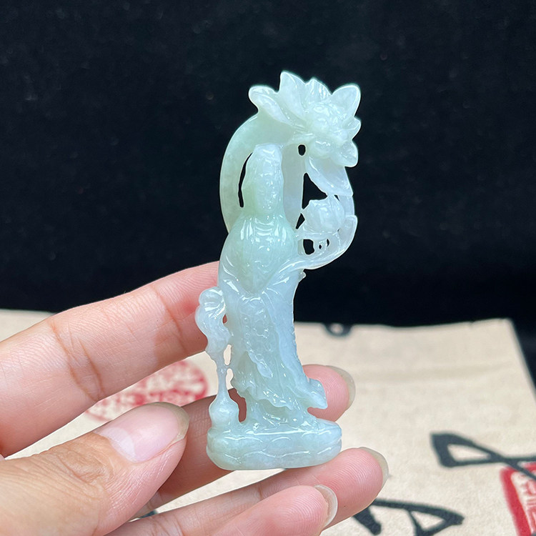 天然翡翠A货缅甸玉观音摆件