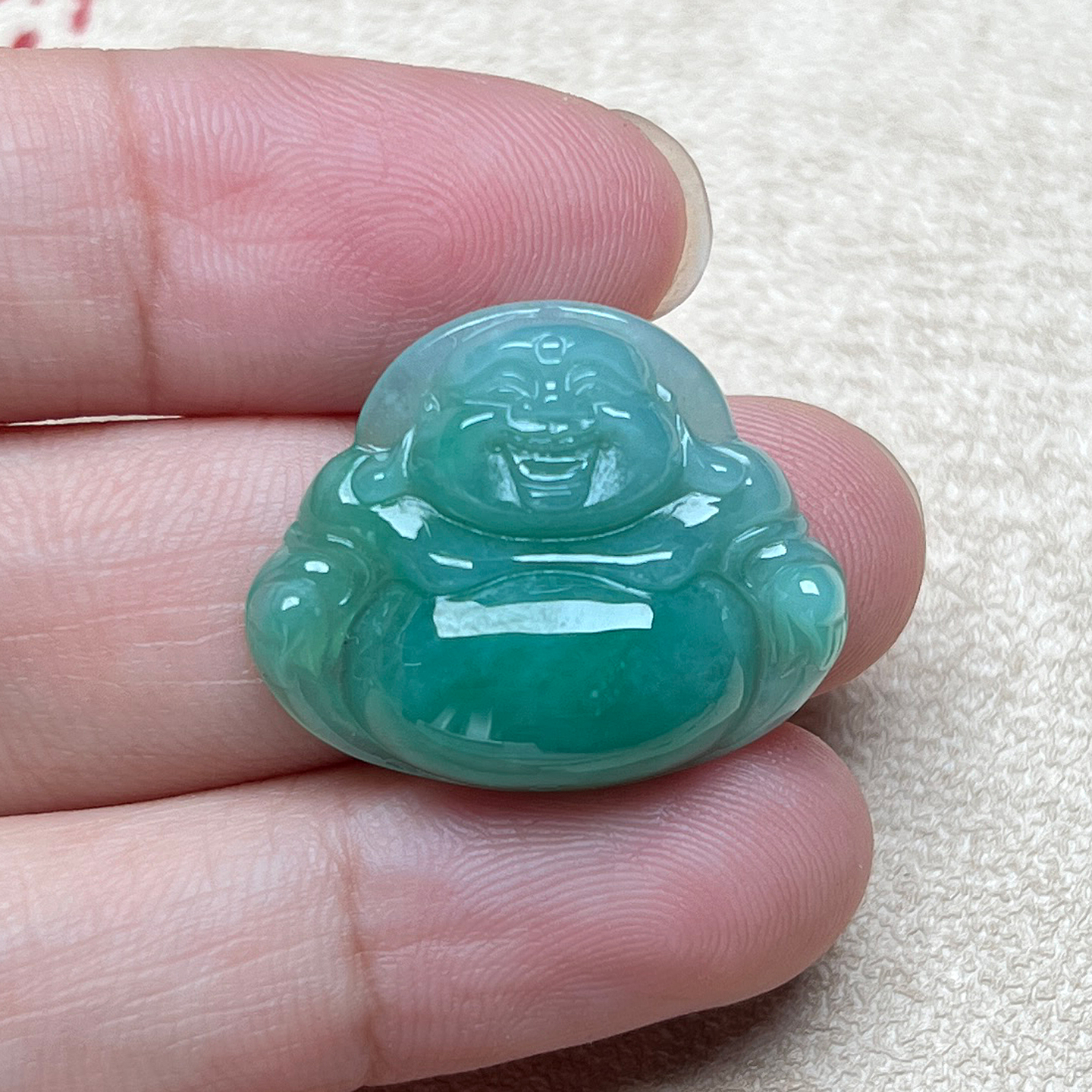 天然翡翠笑佛吊坠A货缅甸玉石