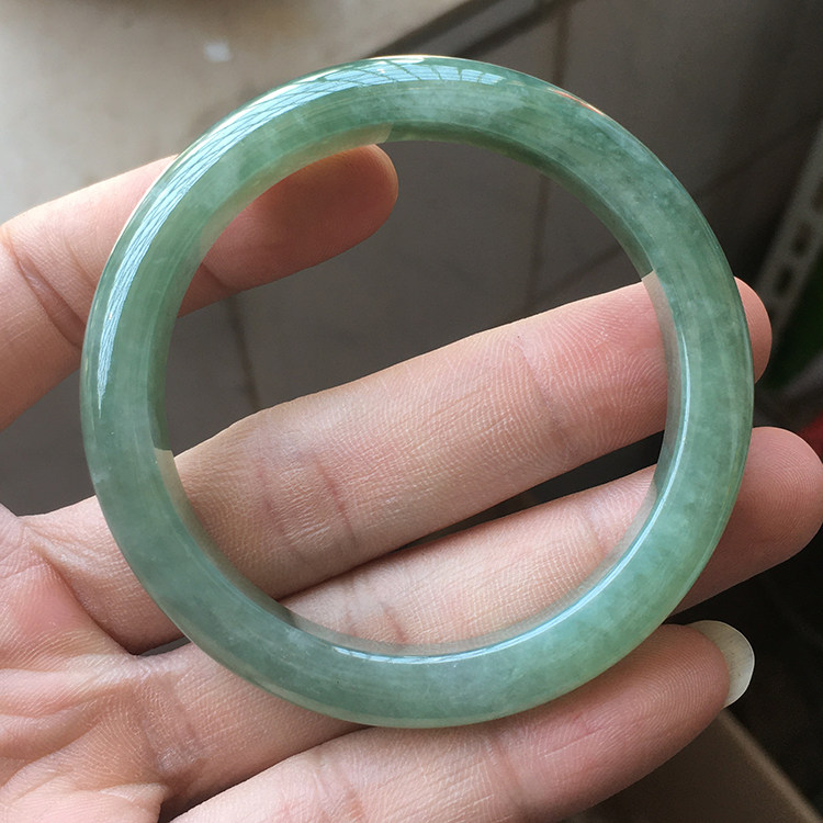 55MM缅甸玉石油绿A货冰糯种四会玉器玉镯包邮送证书老坑圆形手镯