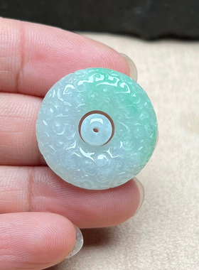 翡翠平安扣吊坠正品冰糯种翠绿缅甸A货雕花玉扣项坠复古扣玉挂件